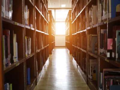 Library bookshelves full of books